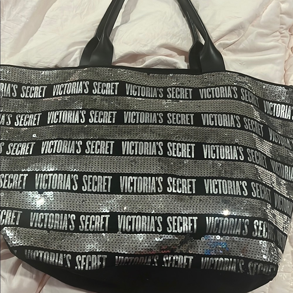 Victoria's Secret Black and Silver Tote Bag
